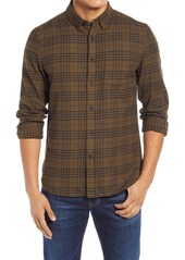 French Connection Check Flannel Button-Up Shirt in Check Tarmac Khaki Multi at Nordstrom