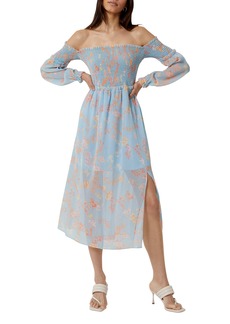 French Connection Diana Hallie Floral Off the Shoulder Long Sleeve Dress in Forget Me Not Multi at Nordstrom