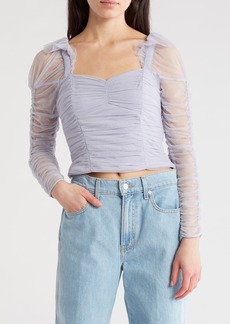 French Connection Edrea Ruched Puff Shoulder Tulle Top in Cosmic Sky at Nordstrom Rack