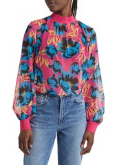 French Connection Eloise Floral Print Crinkled Blouse in Fuschia Blue Jewel at Nordstrom Rack