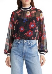 French Connection Eloise Sheer Blouse in Utility Blue Multi at Nordstrom