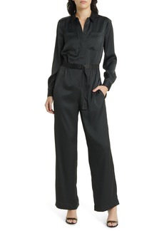 French Connection Enid Long Sleeve Satin Jumpsuit in Dark Slate at Nordstrom Rack