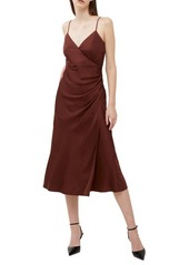 French Connection Ennis Ruched Satin Faux Wrap Midi Dress