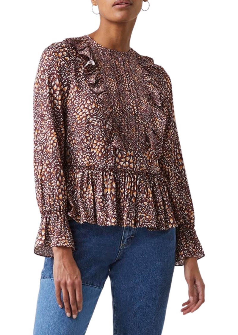 French Connection Faith Ruffle Long Sleeve Blouse in Bitter Chocolate at Nordstrom Rack