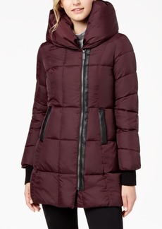 French Connection Faux-Leather-Trim Hooded Puffer Coat