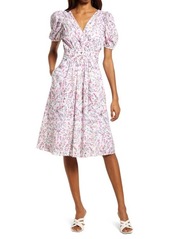 French Connection Flores Puff Sleeve Dress in Summer White Multi at Nordstrom
