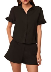 French Connection Frill Sleeve Crepe Button-Up Shirt in Black at Nordstrom