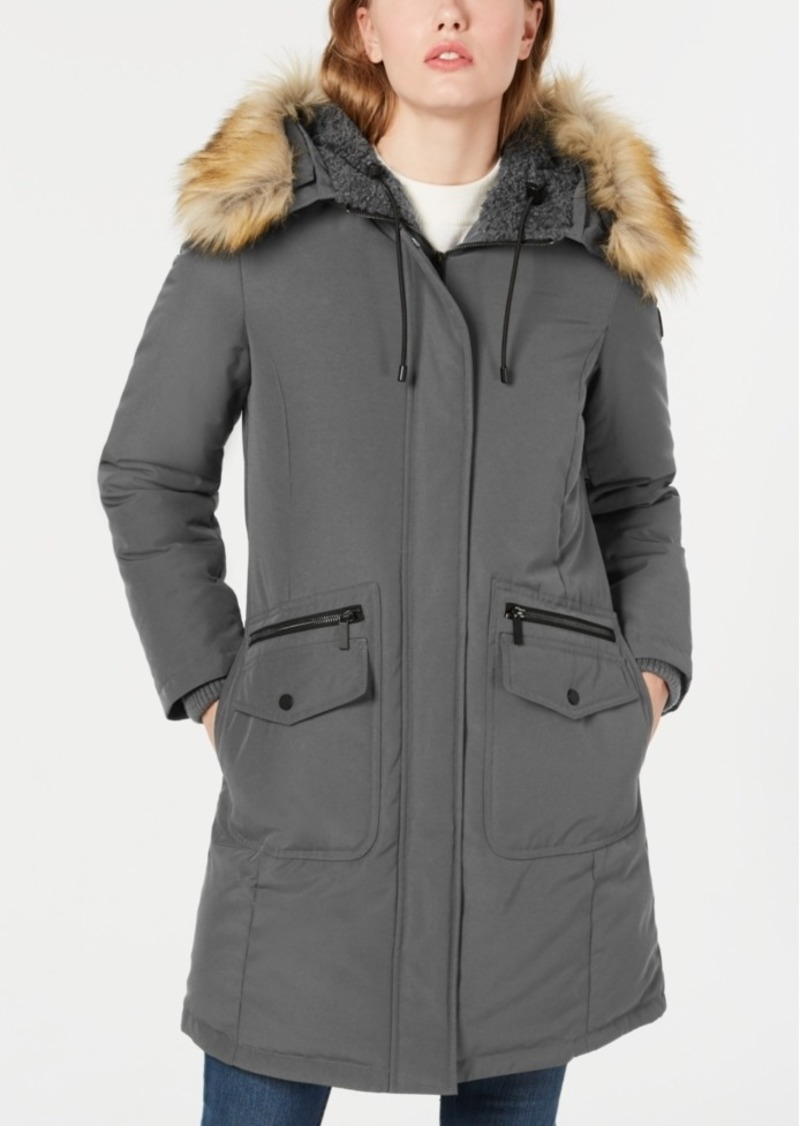 french connection parka with faux fur hood