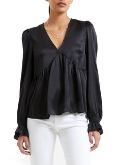 French Connection Inu Long Sleeve Satin Blouse in 01-Black at Nordstrom Rack