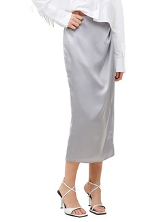 French Connection Inu Satin Faux Wrap Midi Skirt in Alloy at Nordstrom Rack