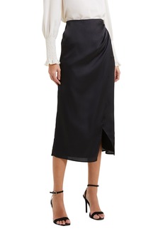 French Connection Inu Satin Faux Wrap Midi Skirt in Blackout at Nordstrom Rack