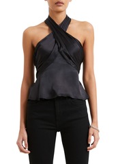 French Connection Inu Satin Halter Top in 01-Black at Nordstrom Rack