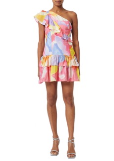French Connection Isadora Faron One-Shoulder Ruffle Dress in Dopamine Summer Multi at Nordstrom Rack