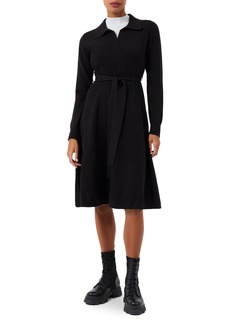 French Connection Judith Tie Waist Long Sleeve A-Line Dress in Black at Nordstrom Rack