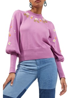 French Connection Kaitlyn Embroidered Mock Neck Organic Cotton Sweater in Pink Violet at Nordstrom