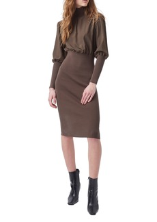 French Connection Krista Turtleneck Ballon Sleeve Knit Dress in Deep Moss at Nordstrom