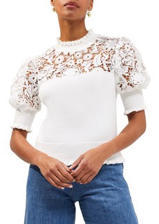 French Connection Leah Lace Mix Sweater in Summer White at Nordstrom