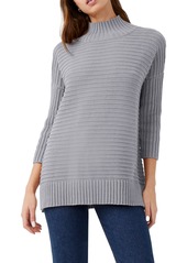 French Connection Lena Mozart Rib Cotton Mock Neck Tunic Sweater in Med Grey Melange at Nordstrom Rack