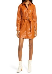 French Connection Long Sleeve Faux Leather Shirtdress in Glazed Ginger at Nordstrom