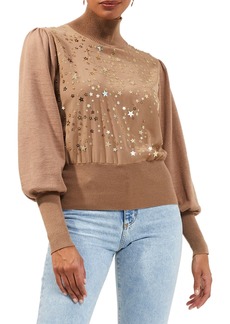 French Connection Macey Beaded Star Turtleneck Sweater in Camel at Nordstrom Rack
