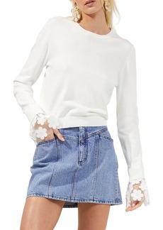French Connection Mara Lace Cuff Cotton Sweater in Summer White at Nordstrom