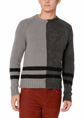 French Connection Men's Long Sleeve Mohair Stripe Sweater mid Grey/Charcoal Black S