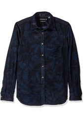 French Connection Men's Overdyed Fumio Floral Shirt Black iris/Marine Blue M