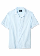 French Connection Men's Overdyed Textured Dobby Short Sleeve Reg Fit Button Down SS19 Skyway L