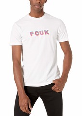 French Connection Men's Short Sleeve Crew Neck FCUK Slogan Cotton T-Shirt 3D White Multi S