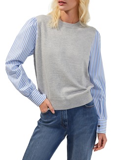 French Connection Mixed Media Layered Look Top in Med Grey-Blue-White at Nordstrom