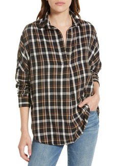 French Connection Panita Check Organic Cotton Flannel Popover Top in Dark Check at Nordstrom