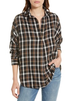 French Connection Panita Check Organic Cotton Flannel Popover Top in Dark Check at Nordstrom Rack