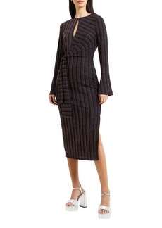 French Connection Paula Metallic Stripe Long Sleeve Midi Dress