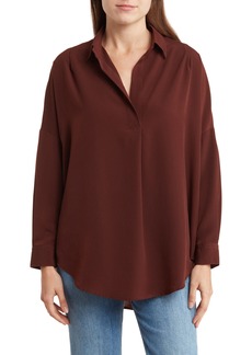French Connection Rhodes Crepe Popover Shirt in Bitter Chocolate at Nordstrom Rack
