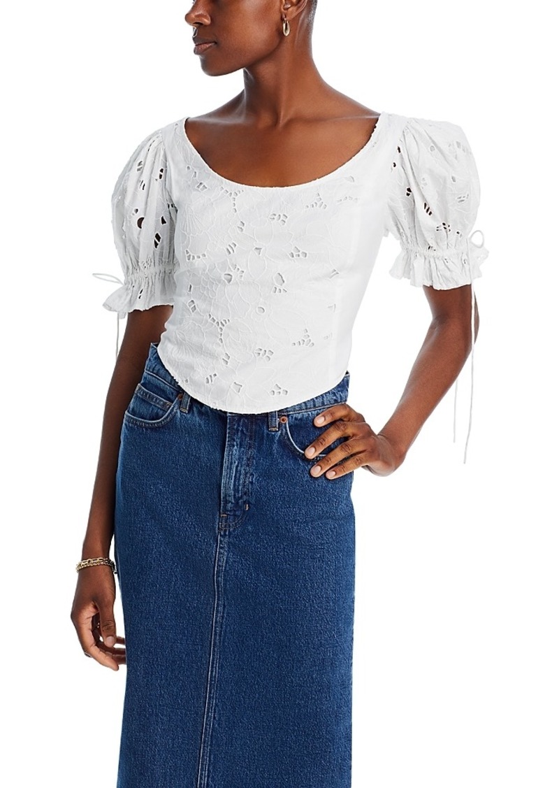 French Connection Rhodes Embroidered Puff Sleeve Top