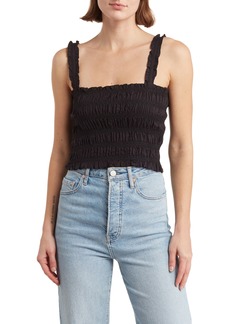French Connection Rhodes Smocked Poplin Top in Black at Nordstrom Rack