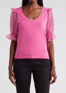 French Connection Rosana Organza Puff Sleeve T-Shirt in Wild Rosa at Nordstrom Rack