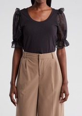 French Connection Rosana Organza Puff Sleeve T-Shirt in Wild Rosa at Nordstrom Rack