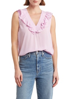 French Connection Ruffle V-Neck Crepe Top in Orchid Bouquet at Nordstrom Rack