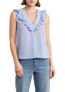 French Connection Ruffle V-Neck Crepe Top in Paradiso Blue at Nordstrom Rack
