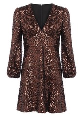 French Connection Sequin Long Sleeve Empire Waist Cocktail Dress in Bitter Chocolate at Nordstrom
