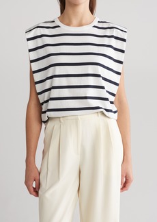 French Connection Shoulder Pad Sleeveless Jersey Tank in Summer White-Marine Stripe at Nordstrom Rack