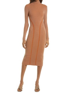 French Connection Simona Long Sleeve Rib Sweater Dress in Glazed Ginger/Camel at Nordstrom