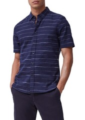 French Connection Slim Fit Stripe Short Sleeve Button-Up Shirt in Indigo at Nordstrom