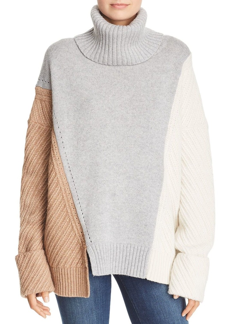 FRENCH CONNECTION Viola Knits Deconstructed Color-Blocked Turtleneck Sweater