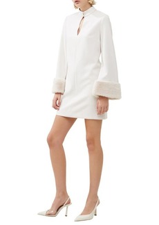 French Connection Whisper Ruth Faux Fur Trim Long Sleeve Minidress