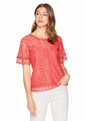 French Connection Women's Arta All Over Lace Short Sleeve Top  L