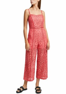 French Connection Women's Black Lace and Sheer Fitted Straight Leg Jumpsuit