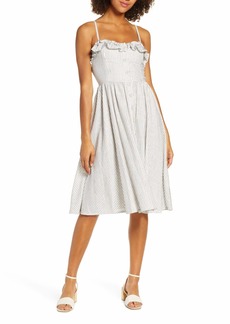 French Connection Women's Button Front Dress Linen White/Morning Dove