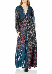French Connection Women's Celia Mix Floral Long Sleeved Maxi Dress deep Teal Multi